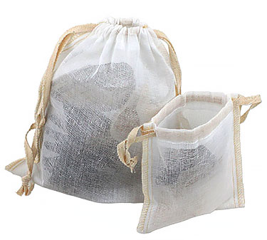 Sheer Muslin Pouches w/ Cotton Twill Ribbon Drawstring & Serged Seams-Item