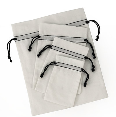 Bulk Bleached White Cotton Pouch  w/ Black Cords-Item