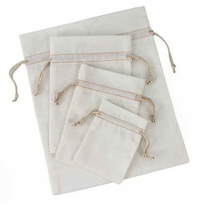 Bulk Bleached White Cotton Pouch  w/ Ivory Cords-Item