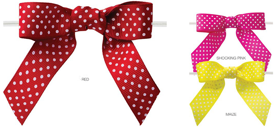 Pretied Grosgrain Polka Dot Bows With Wire Twist