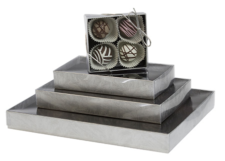 Silk Silver Candy Boxes w/Clear Lids Collection