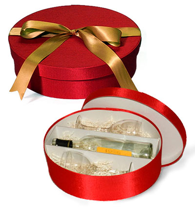 Fabric Covered Wine Bottle and Glass Gift Box