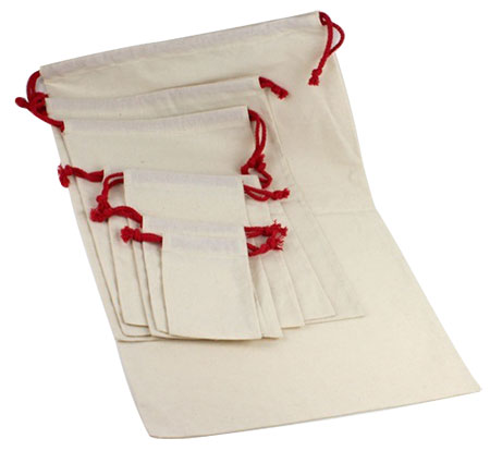 White Cotton Pouch  w/ Thick Red Cords-Item