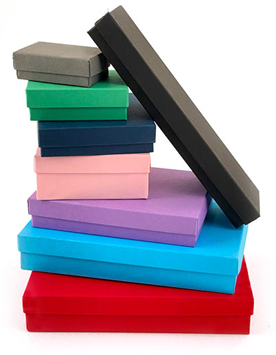 Matte Colored 2 Piece Set Up Fiber Filled Jewelry Boxes